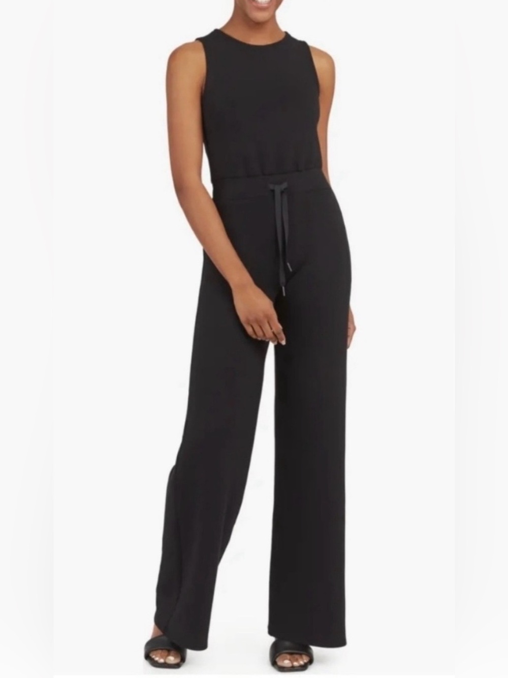 SPANX AIRESSENTIALS wide leg sleeveless jumpsuit black sz L Petite 50282Q